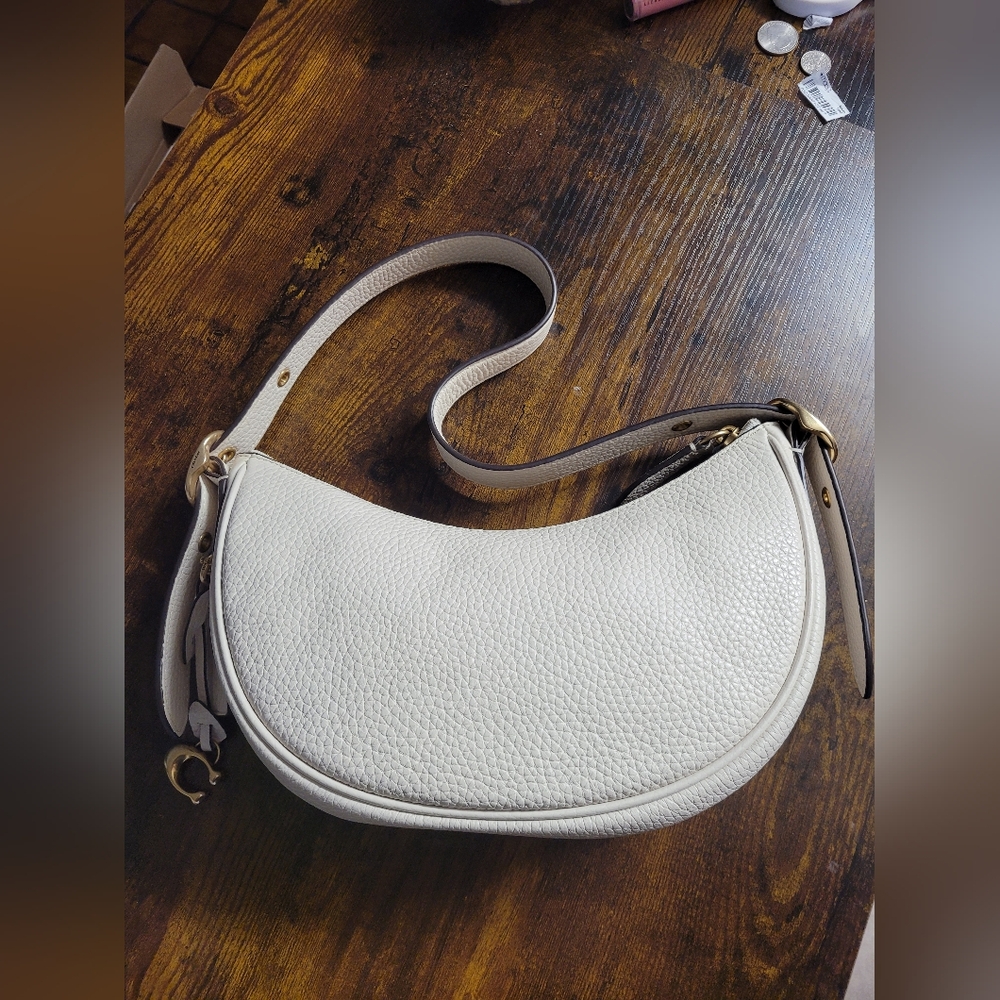 Coach Luna Pebble Leather Hobo Adjustable Shoulder Bag.  Color: Chalk